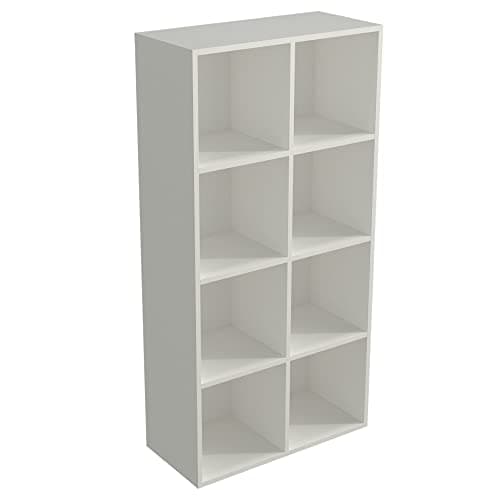 8-Cube Wooden Bookshelf - 4-Tier Open Storage Shelf for Home and Office, Fits TVs up to 55 Inches, Warm White