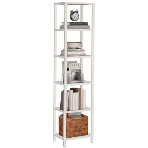 TUTOTAK 6-Tier Tall Narrow Bookshelf, White BS01BW006