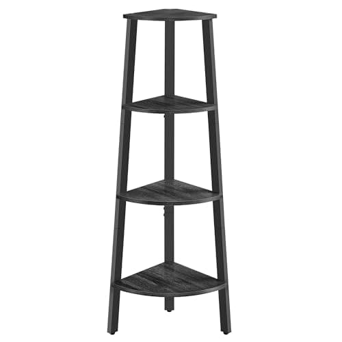 4-Tier Industrial Corner Shelf Stand for Living Room, Office, Kitchen - Natural Oak and Matte White