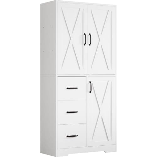 Industrial 67.5 Inch 5 Tier Bookshelf with 3 Doors & Drawers
