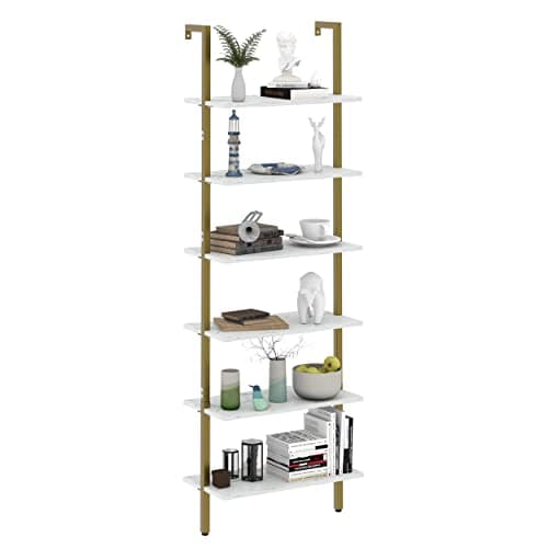 Industrial Brown 4-Tier Metal Bookshelf with Wall Mount Storage Rack