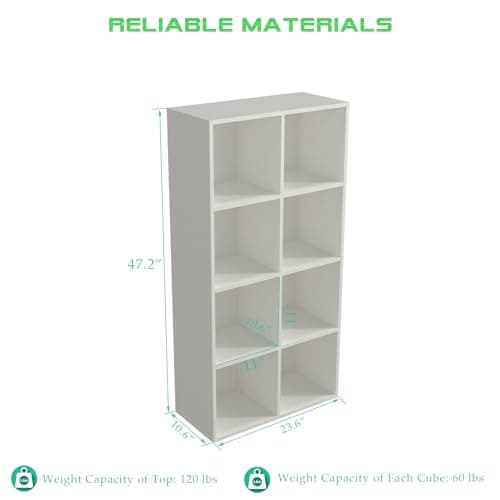 8-Cube Wooden Bookshelf - 4-Tier Open Storage Shelf for Home and Office, Fits TVs up to 55 Inches, Warm White