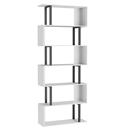 Gadroad 6-Tier Geometric Wood Bookcase, Tall Freestanding Shelf for Living Room or Bedroom