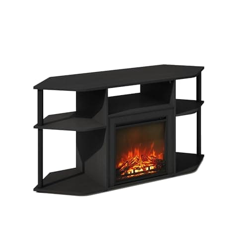 Furinno Jensen Electric Fireplace TV Stand, Corner Design, Up to 55 Inch TV, Decorative Heat-Free