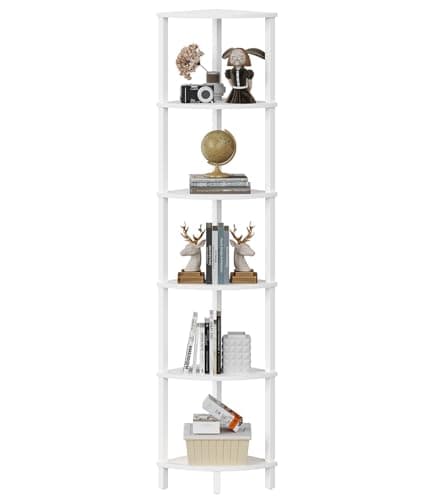 Industrial 5-Tier Corner Ladder Shelf, White, UJSJ001W