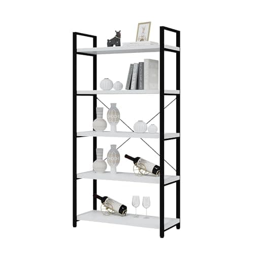 Modern Tall Bookshelf with Large Storage - 5 Tier Bookcase for Bedroom, Living Room, and Office - Black Shelf for Books and Plants.