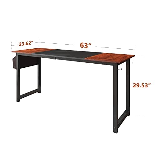 Decoholic 63-Inch Industrial Modern Home Office Desk with Storage Bag and Hook - Black and Sandalwood