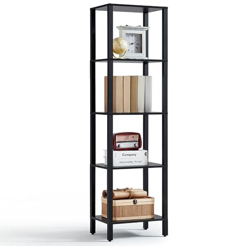 66in Tall Narrow Bookshelf with Storage, Farmhouse Style, Wood Display Shelf for Living Room, Natural Wood