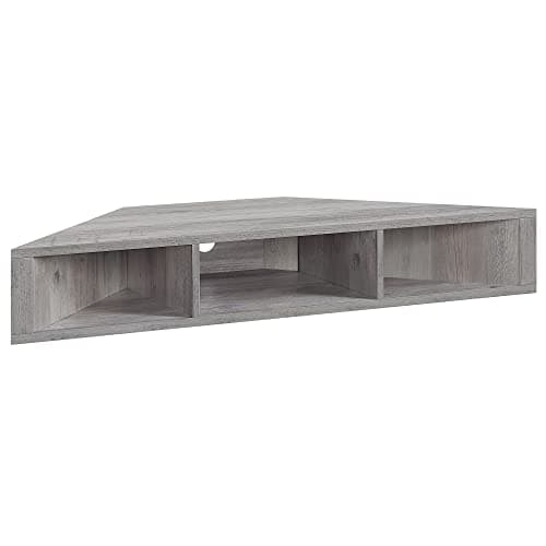 BELLEZE Gray Wash Russel 47 Inch Modern Corner Shelf - TV Console with 3 Shelves & Cable Cutout