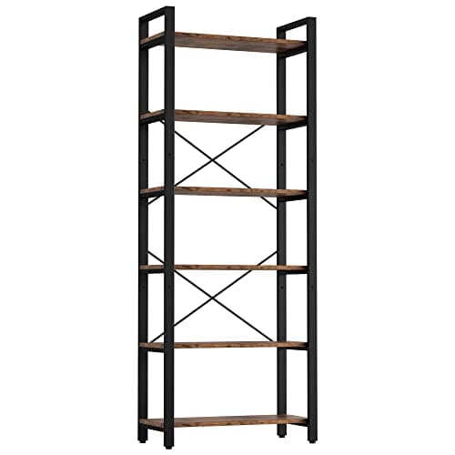 IRONCK 6-Tier Vintage Industrial Bookshelf for Home Office & Living Room