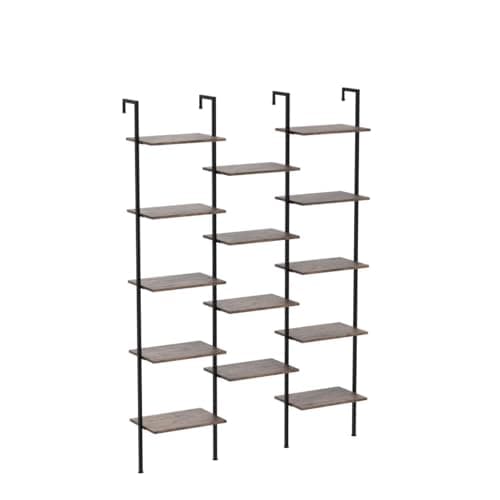 5-Tier Industrial Wooden and Metal Wall Mounted Bookshelf (Rustic Brown, Large)