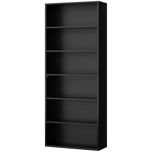 Shintenchi 6-Tier Black Floor Standing Bookcase, 70.6" Tall