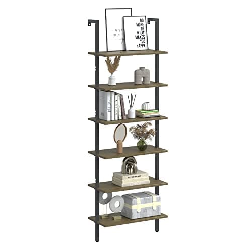 Industrial Brown 4-Tier Metal Bookshelf with Wall Mount Storage Rack