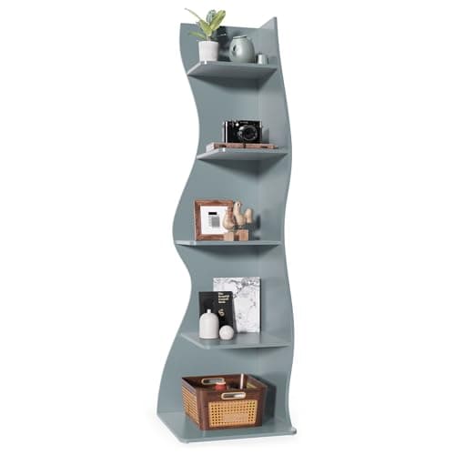 Little Tree Modern 5-Tier Wall Corner Bookshelf for Small Spaces