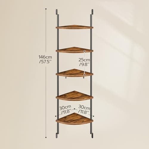 Corner Shelf Wall Mounted for Living Room, Kitchen, Study - Rustic Brown and Black