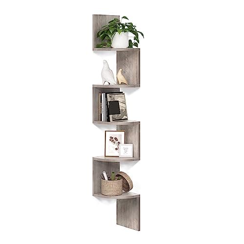 VASAGLE Cloud White 5-Tier Floating Corner Bookshelf for Home Office
