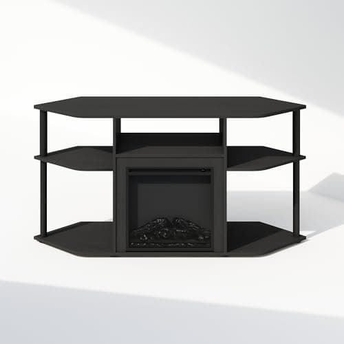 Furinno Jensen Electric Fireplace TV Stand, Corner Design, Up to 55 Inch TV, Decorative Heat-Free