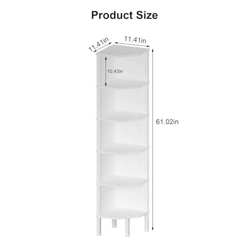 Wooden Corner Shelf for Small Spaces - White (6 Tier)