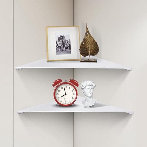 White Metal Wall Corner Shelf Set of 2 for Living Room, Bedroom, Bathroom