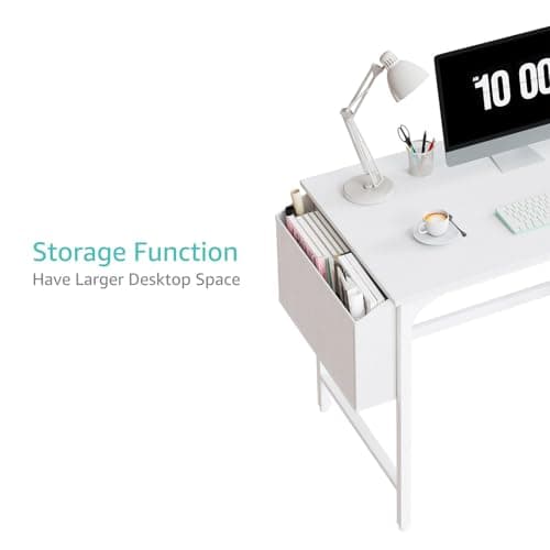 White Small Desk with Drawers - 40 Inch Computer Desk for Small Home Office