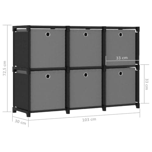 6-Cube Storage Shelf with Fabric Boxes, Modern Black Design for Home