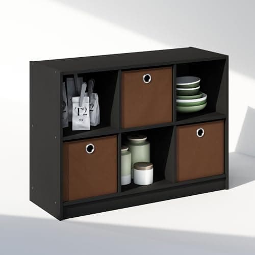 Furinno 6-Cube Multipurpose Storage Organizer Shelf, White/Black