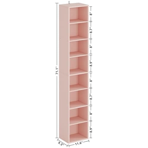 IRONCK Tall Narrow 8-Tier Bookshelf, Compact Corner Design, Ideal for Living Room, Office, Study, Bedroom