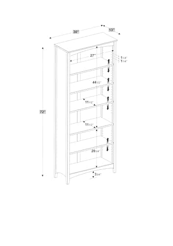 Cherry Shaker Style 6 Shelf Bookcase 72" Tall Adjustable