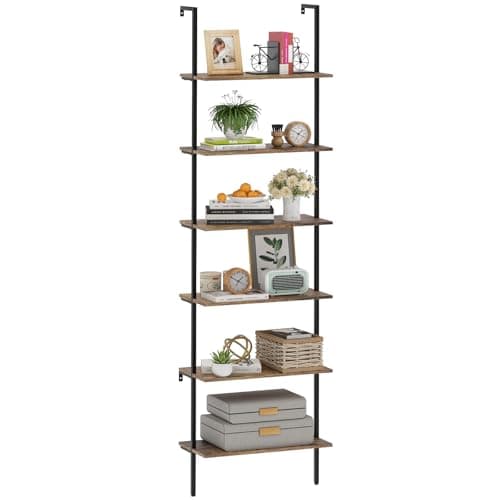 Industrial Brown 4-Tier Metal Bookshelf with Wall Mount Storage Rack