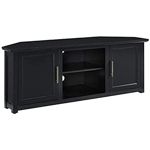 Retro Renaissance 58" Corner TV Stand, Black, Adjustable Shelves, Antique Brass Finishes