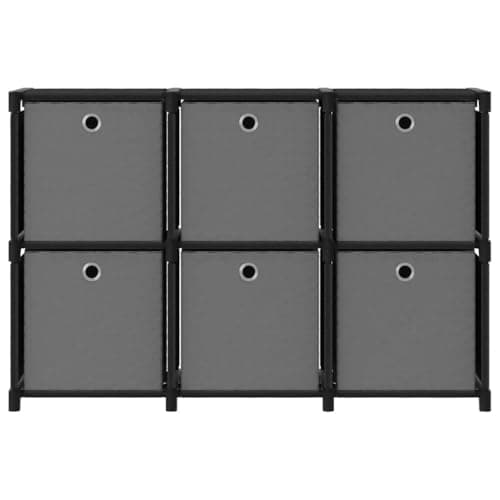 6-Cube Storage Shelf with Fabric Boxes, Modern Black Design for Home
