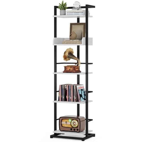 Rustic Brown 5 Tier Wood Bookshelf with Metal Edge Protection