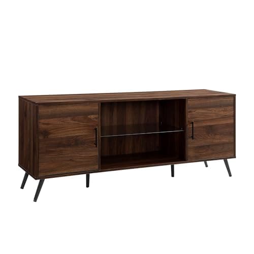 Walker Edison Saxon Mid Century Modern Walnut TV Stand, 65" TVs