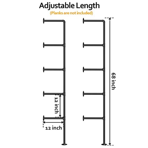 Pynsseu Industrial Iron Pipe Shelf, 2Pack 5-Tier Kitchen & Bathroom Storage