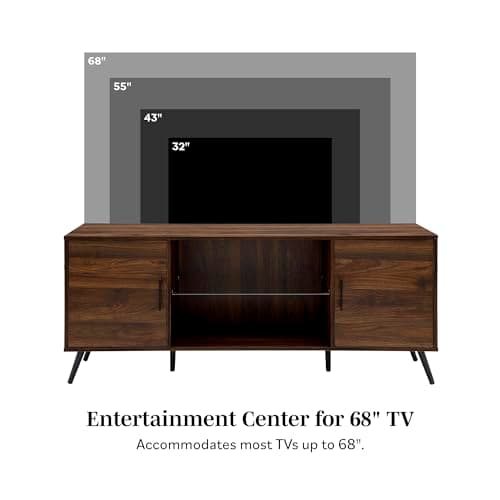 Walker Edison Saxon Mid Century Modern Walnut TV Stand, 65" TVs