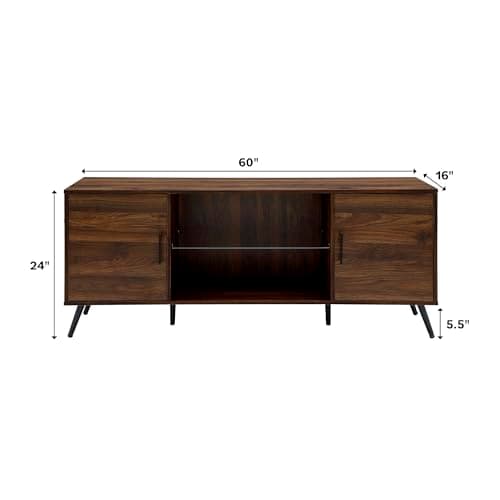 Walker Edison Saxon Mid Century Modern Walnut TV Stand, 65" TVs