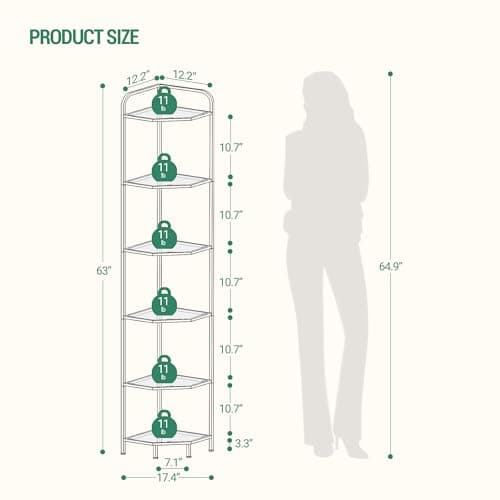Modern 6-Tier Steel & Tempered Glass Corner Shelf Stand, CS90600G