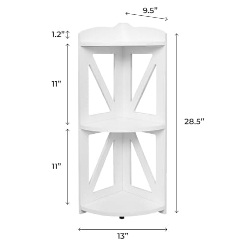 Natural Wood 3 Tier Corner Bookshelf, Plant Stand, Living Room, Home Office, Bedroom (White)