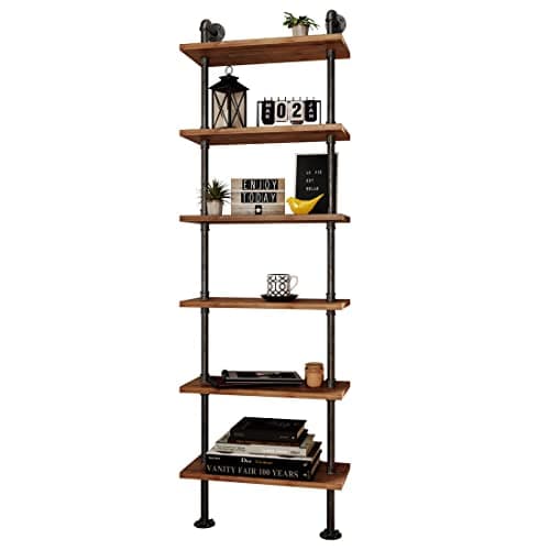 Rustic 6 Tier Wall Ladder Bookshelf for Living Room, Kitchen, Office