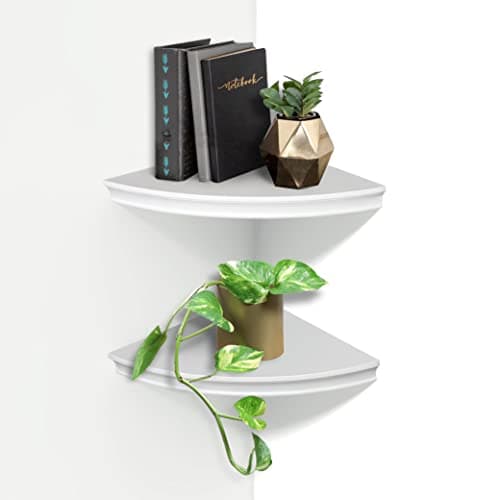 AHDECOR White Corner Shelves for Storage and Display in Living Room & Bedroom, Set of 2
