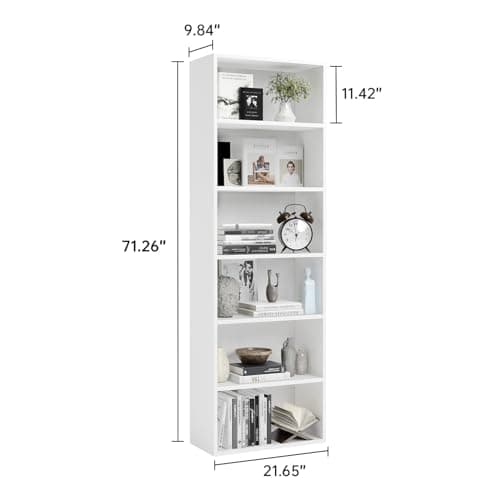 MXV 6-Tier White Open Bookshelf for Home Office Living Room Bedroom