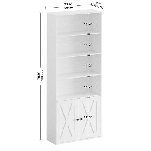 IRONCK Floor Standing 6-Shelf Bookcase with Doors 70 in Tall for Home Office and Living Room