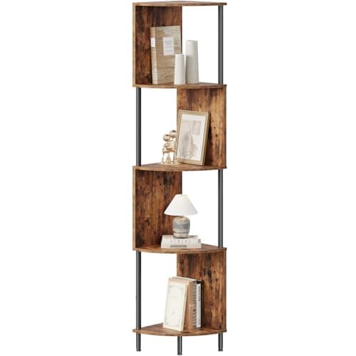 HOOBRO Rustic Brown 5-Tier Corner Shelf Stand, Tall Plant & Book Display