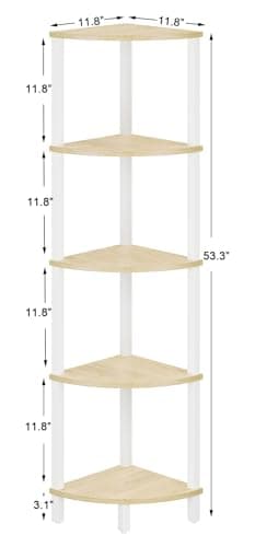 5-Tier Industrial Ladder Shelf, White & Nature Wood, UJSJ001Q