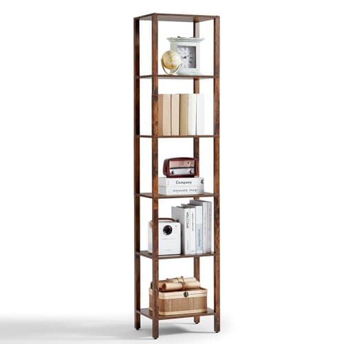 66in Tall Narrow Bookshelf with Storage, Farmhouse Style, Wood Display Shelf for Living Room, Natural Wood