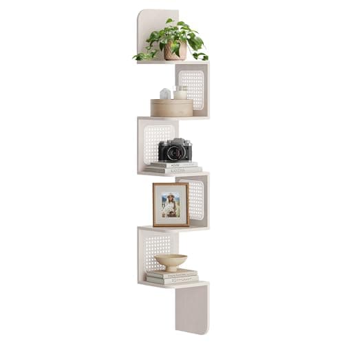 Boho Style 5-Tier Corner Shelf with Rattan Sides for Kitchen, Living Room, Bedroom