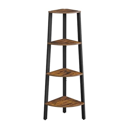 4-Tier Industrial Corner Shelf Stand for Living Room, Office, Kitchen - Natural Oak and Matte White