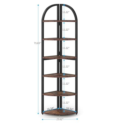 Tribesigns 6 Tier Corner Bookshelf, 71" Tall, Rustic Plant Stand for Living Room, Home Office, Kitchen