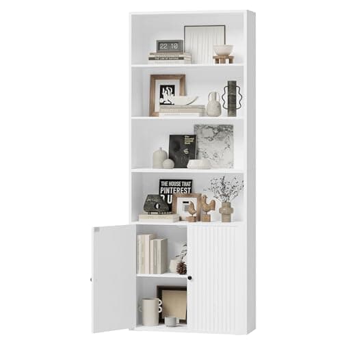 Ironck 6-Tier Tall Black Bookshelf with Doors and Storage for Home Office and Living Room