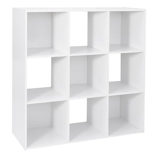 9 Cube Storage Organizer, White: Wooden Shelf W/ Removable Panels for Home, Office